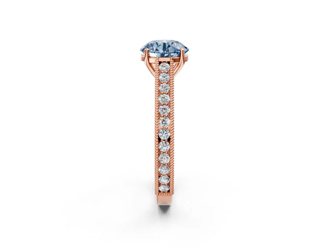 Rose gold Fancy Blue Round Cut Cut Pave Band Milgrain Solitaire Ring_2