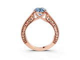 Rose gold Fancy Blue Round Cut Cut Pave Band Milgrain Solitaire Ring_3