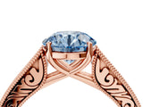 Rose gold Fancy Blue Round Cut Cut Pave Band Milgrain Solitaire Ring_4