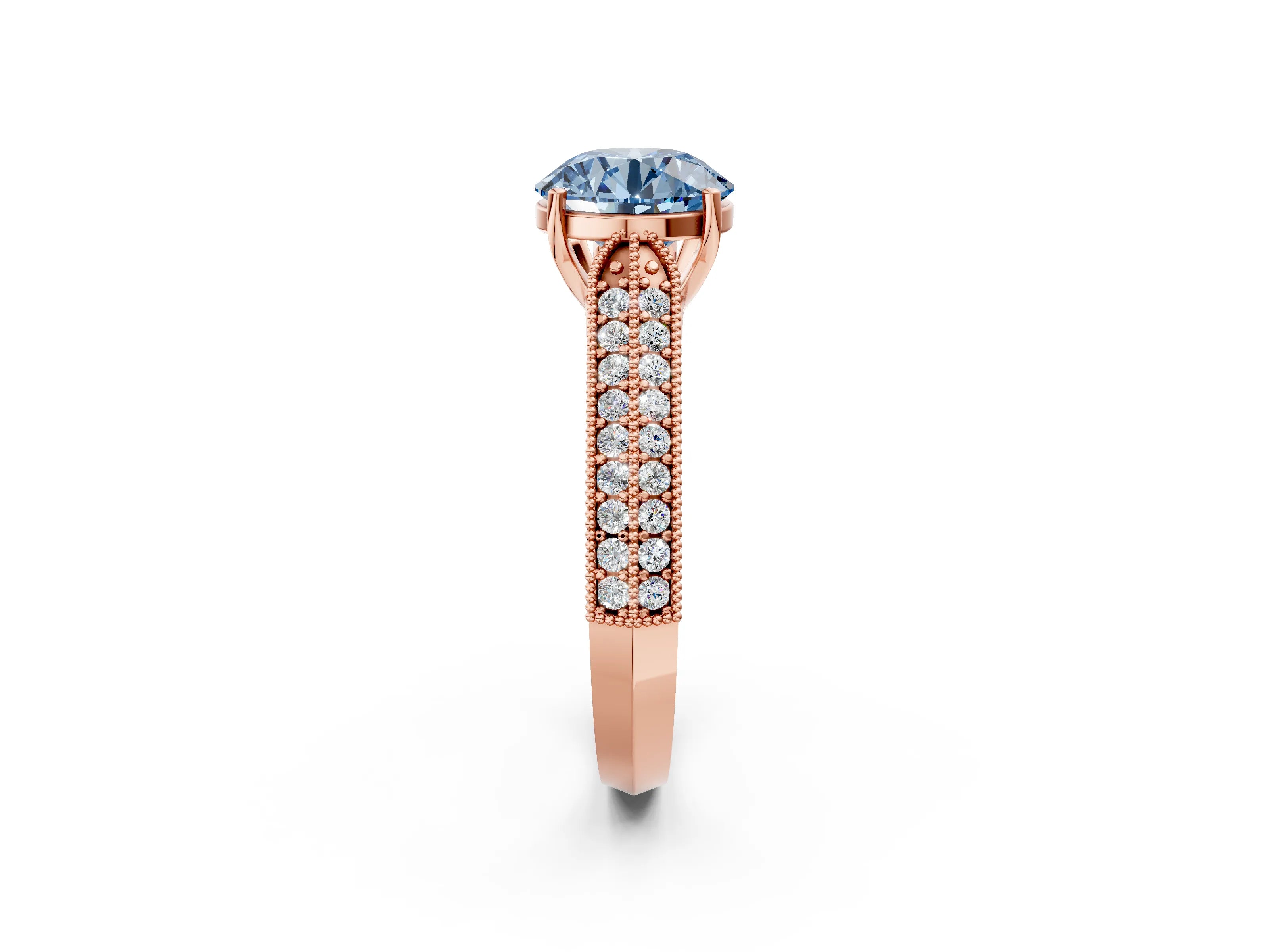 Rose gold Fancy Blue Round Cut Cut Pave Split Shank Engagement Ring with Four-Prong Setting_2