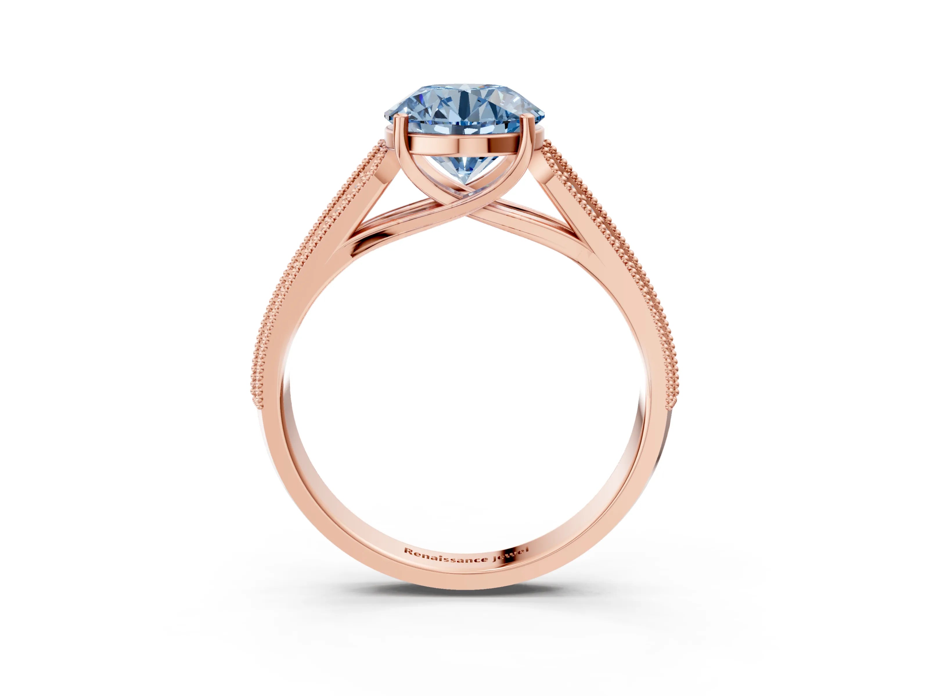 Rose gold Fancy Blue Round Cut Cut Pave Split Shank Engagement Ring with Four-Prong Setting_3