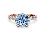 Rose gold Fancy Blue Round Cut Diamond Brilliant Solitaire Ring with Pavé Band and Four-Prong Setting_12