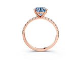 Rose gold Fancy Blue Round Cut Diamond Brilliant Solitaire Ring with Pavé Band and Four-Prong Setting_15