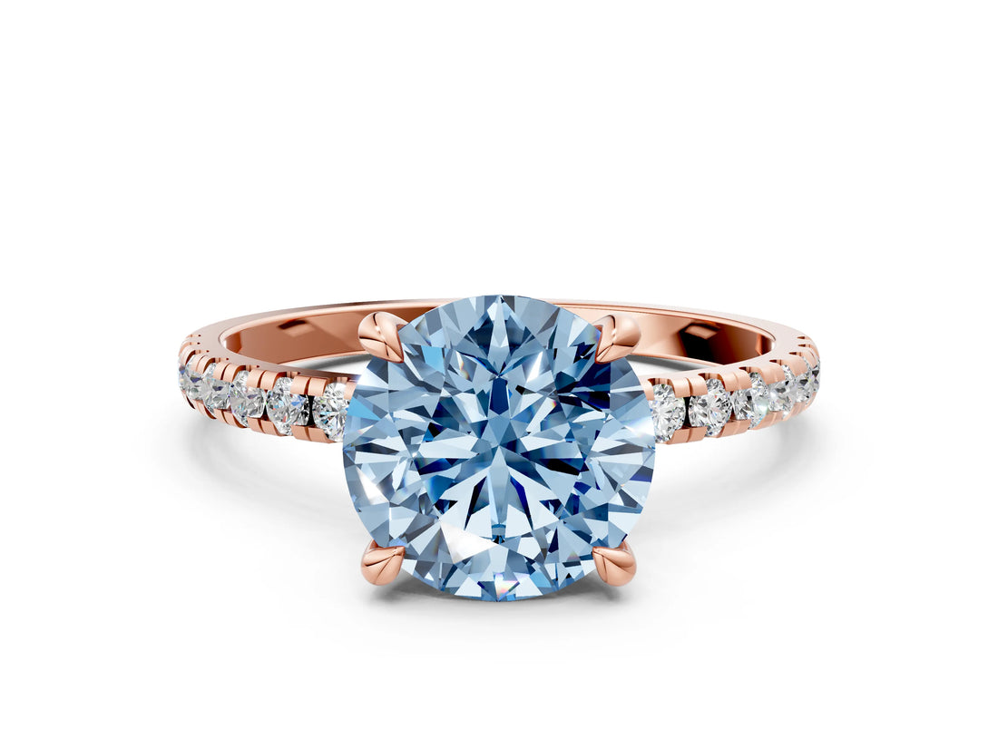 Rose gold Fancy Blue Round Cut Diamond Brilliant Solitaire Ring with Pavé Band and Four-Prong Setting_18