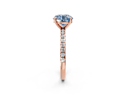 Rose gold Fancy Blue Round Cut Diamond Brilliant Solitaire Ring with Pavé Band and Four-Prong Setting_2