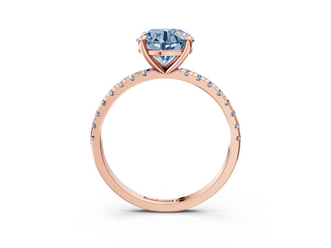 Rose gold Fancy Blue Round Cut Diamond Brilliant Solitaire Ring with Pavé Band and Four-Prong Setting_3