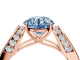 Rose gold Fancy Blue Round Cut Diamond Channel Set Solitaire Ring with Four-Prong Setting_16
