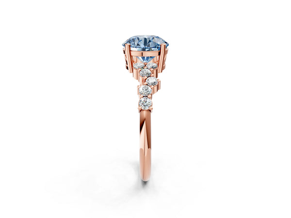 Rose gold Fancy Blue Round Cut Diamond Cluster Pavé Band with Four-Prong Setting