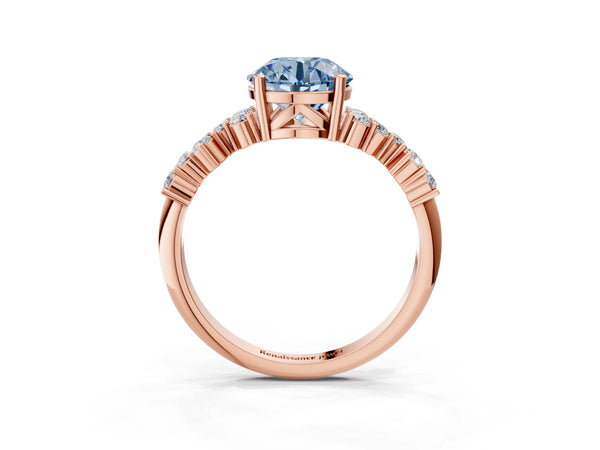 Rose gold Fancy Blue Round Cut Diamond Cluster Pavé Band with Four-Prong Setting