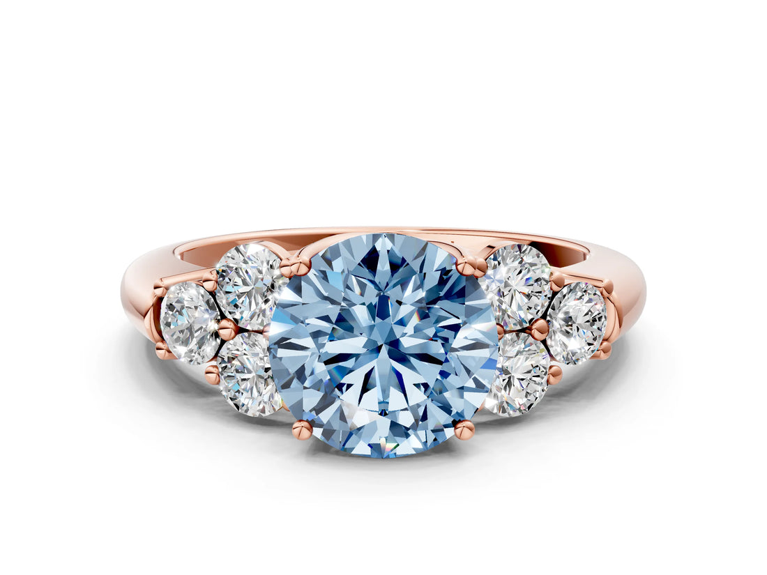 Rose gold Fancy Blue Round  Cut Diamond Cluster Ring with Round Accent Stones and Prong Setting on a Classic Band_52