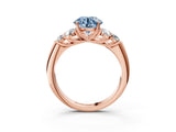 Rose gold Fancy Blue Round  Cut Diamond Cluster Ring with Round Accent Stones and Prong Setting on a Classic Band_55