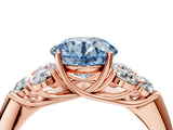 Rose gold Fancy Blue Round  Cut Diamond Cluster Ring with Round Accent Stones and Prong Setting on a Classic Band_56