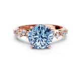 Rose gold Fancy Blue Round Cut Diamond Cluster Side Stone Solitaire Ring with Prong Setting_53