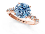 Rose gold Fancy Blue Round Cut Diamond Cluster Side Stone Solitaire Ring with Prong Setting_54