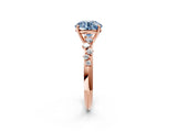 Rose gold Fancy Blue Round Cut Diamond Cluster Side Stone Solitaire Ring with Prong Setting_55