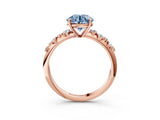 Rose gold Fancy Blue Round Cut Diamond Cluster Side Stone Solitaire Ring with Prong Setting_56