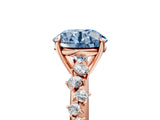 Rose gold Fancy Blue Round Cut Diamond Cluster Side Stone Solitaire Ring with Prong Setting_58