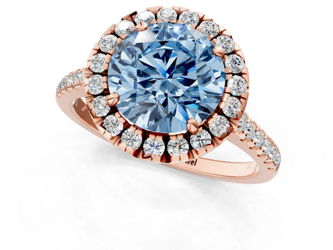 Rose gold Fancy Blue Round Cut Diamond Cushion Halo Ring with Pavé Band_1