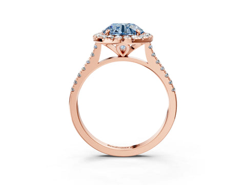 Rose gold Fancy Blue Round Cut Diamond Cushion Halo Ring with Pavé Band_3