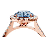 Rose gold Fancy Blue Round Cut Diamond Cushion Halo Ring with Pavé Band_4