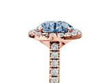 Rose gold Fancy Blue Round Cut Diamond Cushion Halo Ring with Pavé Band_5