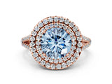 Rose gold Fancy Blue Round Cut Diamond Double Halo Ring with Pavé Band and Prong Setting_75