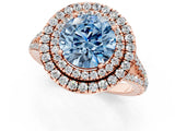Rose gold Fancy Blue Round Cut Diamond Double Halo Ring with Pavé Band and Prong Setting_76