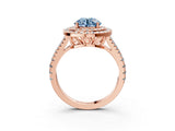 Rose gold Fancy Blue Round Cut Diamond Double Halo Ring with Pavé Band and Prong Setting_78