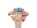 Rose gold Fancy Blue Round Cut Diamond Double Halo Ring with Pavé Band and Prong Setting_80