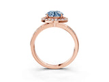 Rose gold Fancy Blue Round Cut Diamond Double Halo Ring with Split Shank and Four-Prong Setting_3
