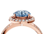 Rose gold Fancy Blue Round Cut Diamond Double Halo Ring with Split Shank and Four-Prong Setting_4