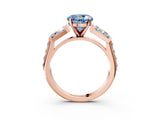 Rose gold Fancy Blue Round Cut Diamond Engagement Ring with Baguette Side Stones and Channel Set Band_23