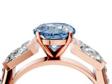 Rose gold Fancy Blue Round Cut Diamond Engagement Ring with Baguette Side Stones and Channel Set Band_24