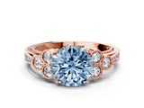 Rose gold Fancy Blue Round  Cut Diamond Engagement Ring with Bezel Set Round Side Stones and Prong Setting_48