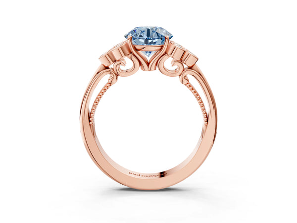 Rose Gold Round Engagement Ring Setting for Fancy Blue Center with Bezel-Set Shoulder Clusters