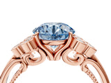 Rose gold Fancy Blue Round  Cut Diamond Engagement Ring with Bezel Set Round Side Stones and Prong Setting_52