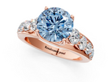 Rose gold Fancy Blue Round  Cut Diamond Engagement Ring with Pavé Band and Four-Prong Setting_4
