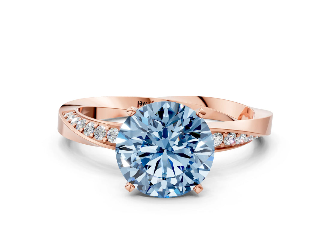 Rose gold Fancy Blue Round Cut Diamond Engagement Ring with Side Stone Accents and Four-Prong Setting_12