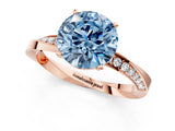 Rose gold Fancy Blue Round Cut Diamond Engagement Ring with Side Stone Accents and Four-Prong Setting_13