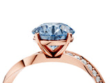 Rose gold Fancy Blue Round Cut Diamond Engagement Ring with Side Stone Accents and Four-Prong Setting_16