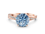 Rose gold Fancy Blue Round Cut Diamond Engagement Ring with Side Stone Accents and Four-Prong Setting_48