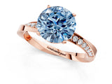 Rose gold Fancy Blue Round Cut Diamond Engagement Ring with Side Stone Accents and Four-Prong Setting_49