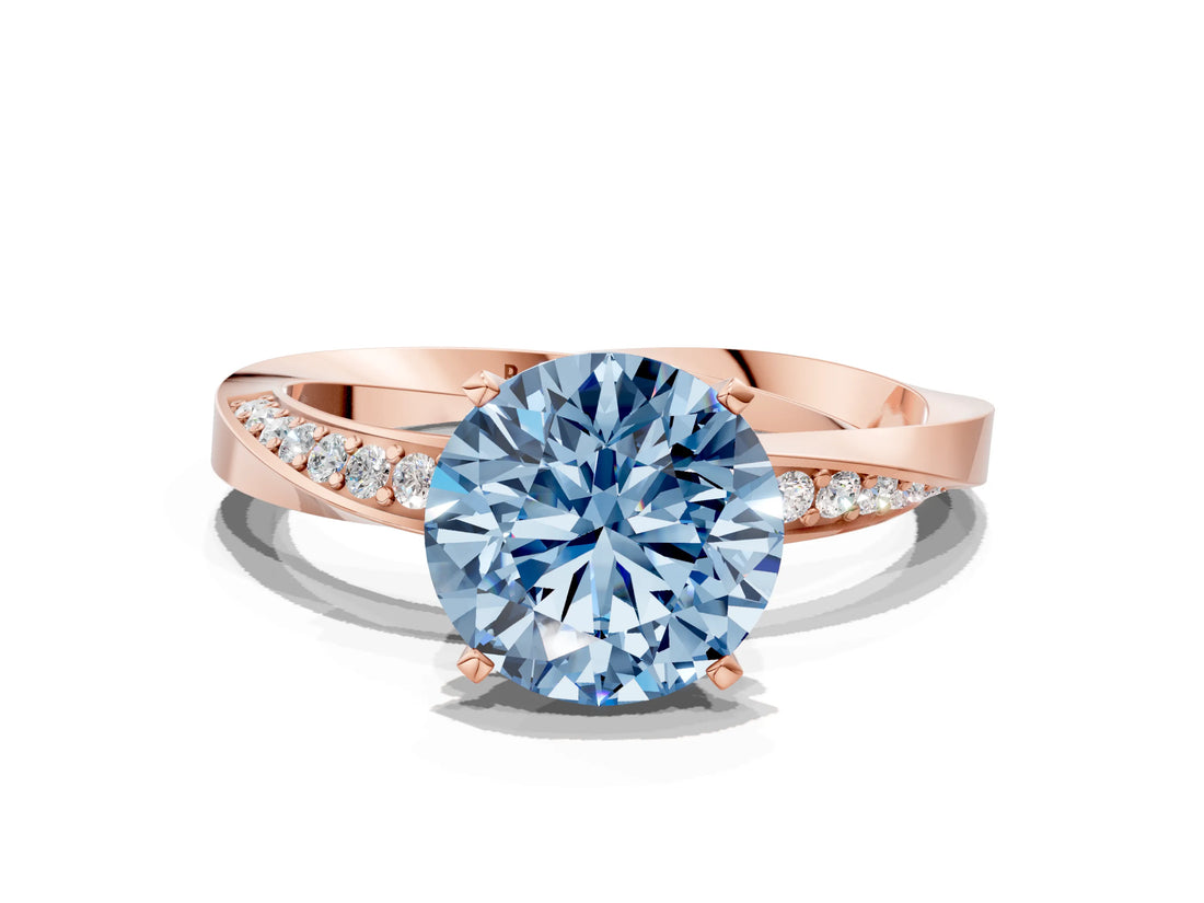 Rose gold Fancy Blue Round Cut Diamond Engagement Ring with Side Stone Accents and Four-Prong Setting_72
