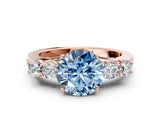 Rose gold Fancy Blue Round  Cut Diamond Five-Stone Prong Set White Gold Ring_32