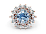 Rose gold Fancy Blue Round Cut Diamond Floral Double Halo Engagement Ring with Prong Setting_24