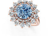Rose gold Fancy Blue Round Cut Diamond Floral Double Halo Engagement Ring with Prong Setting_25