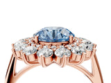 Rose gold Fancy Blue Round Cut Diamond Floral Double Halo Engagement Ring with Prong Setting_28