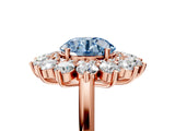 Rose gold Fancy Blue Round Cut Diamond Floral Double Halo Engagement Ring with Prong Setting_29