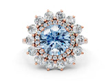 Rose gold Fancy Blue Round Cut Diamond Floral Double Halo Engagement Ring with Prong Setting_60
