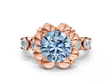 Rose gold Fancy Blue Round  Cut Diamond Floral Halo Engagement Ring with Shared Prong Setting 1